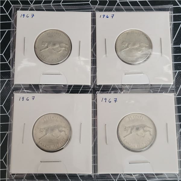 4 Canadian Silver Dimes 1967