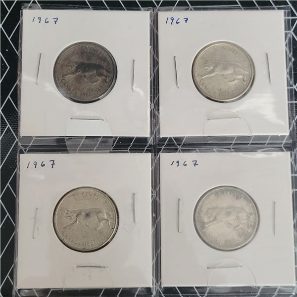 4 Canadian Silver Quarters 1967