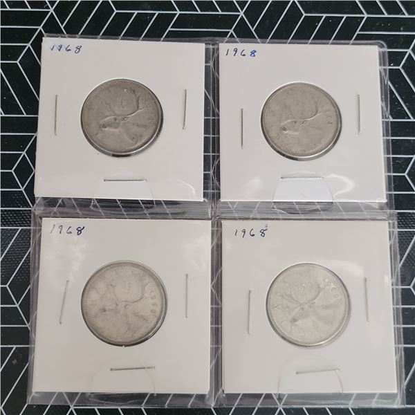 4 Canadian Silver Quarters 1968