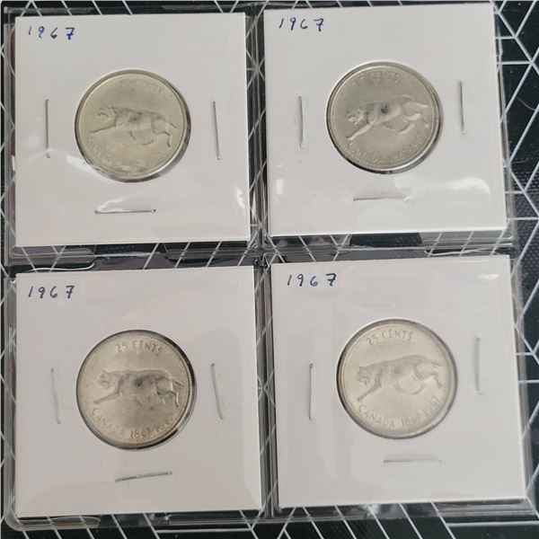 4 Canadian Silver Quarters 1967