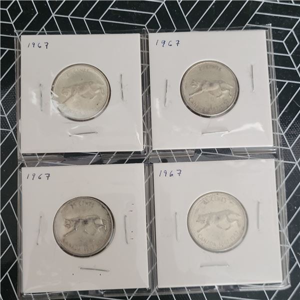 4 Canadian Silver Quarters 1967