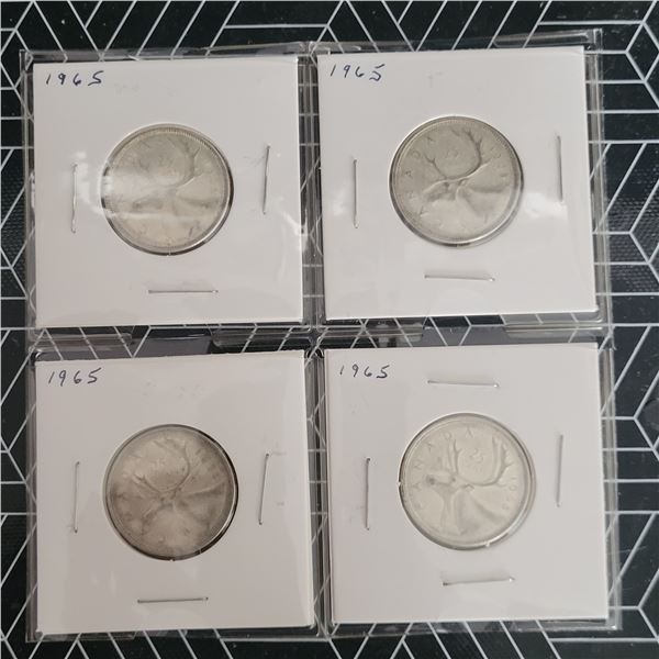 4 Canadian Silver Quarters 1965