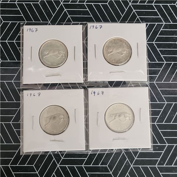 4 Canadian Silver Quarters 1967