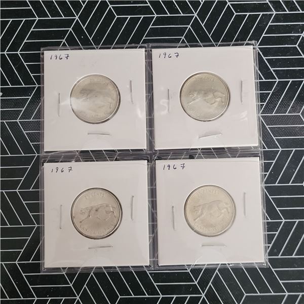 4 Canadian Silver Quarters 1967