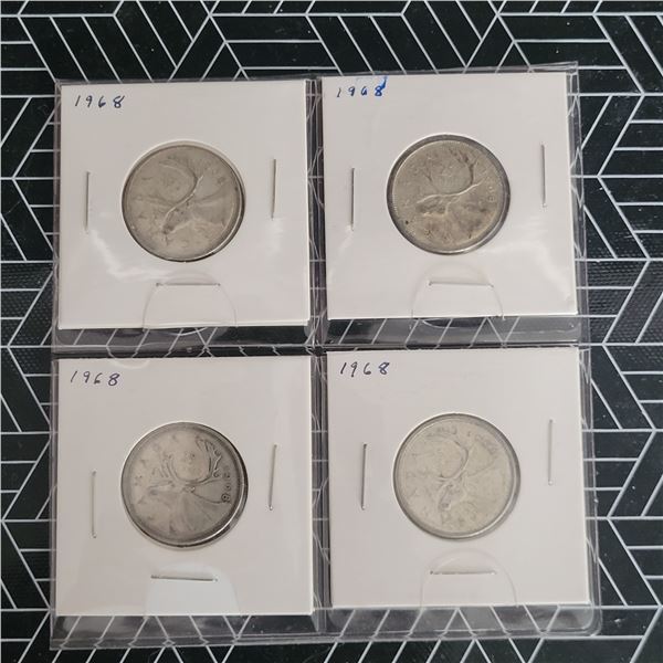 4 Canadian Silver Quarters 1968