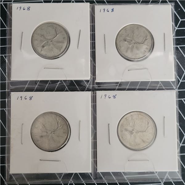 4 Canadian Silver Quarters 1968