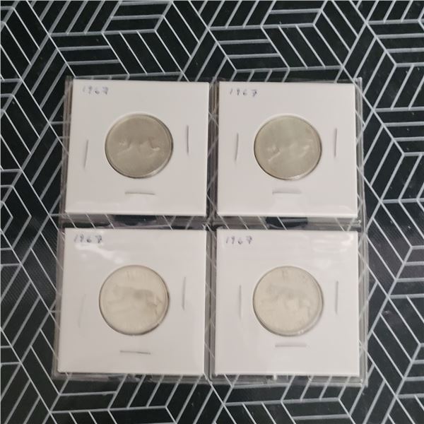 4 Canadian Silver Quarters 1967