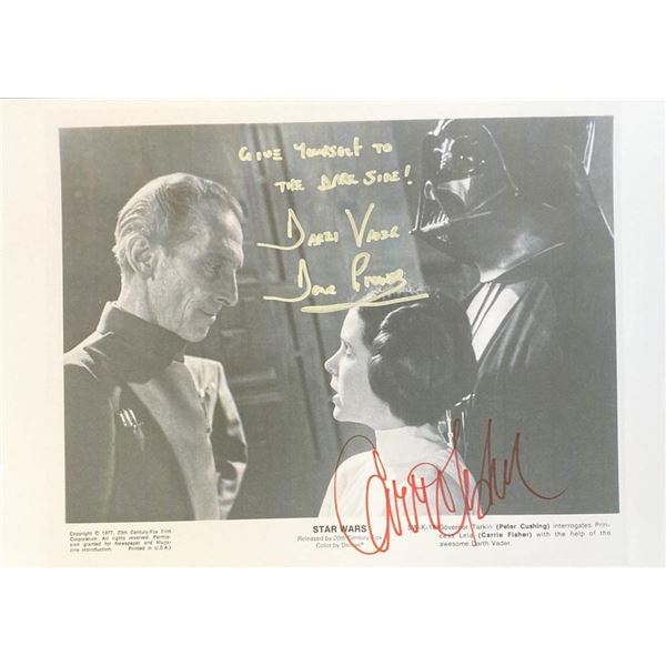 Star Wars 1977 Dave Prowse and Carrie Fisher facsimile signed movie photo