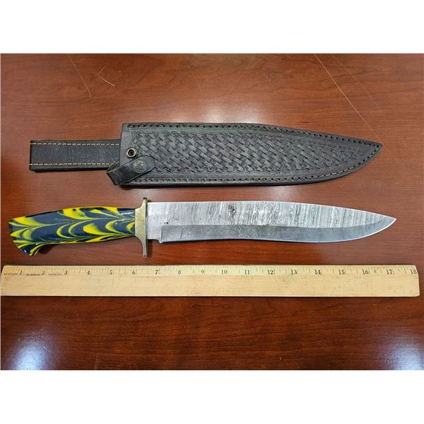 Hand Forged Large Damascus Steel Knife w/ Sheath