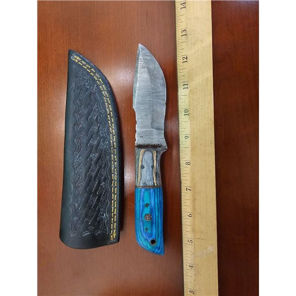 Hand Forged Damascus Steel Knife w/ Leather Sheath