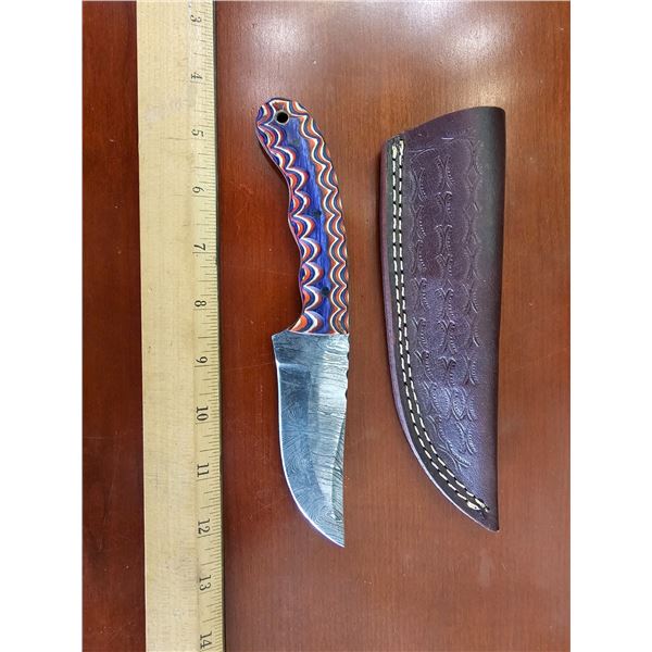 Hand Forged Damascus Steel Knife w/ Leather Sheath