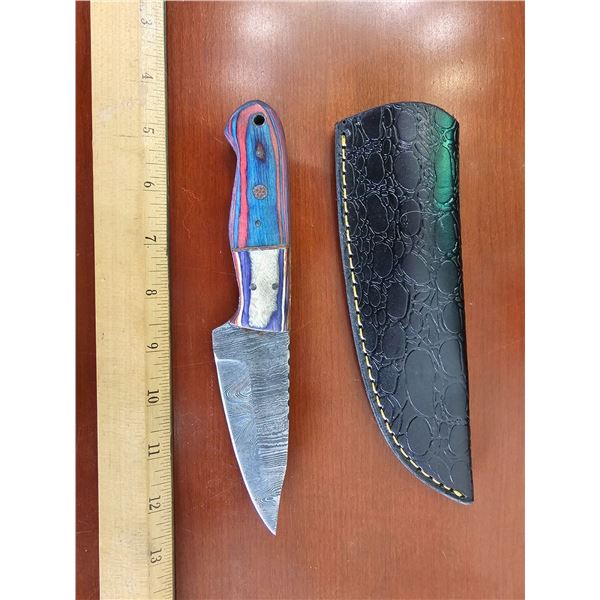 Hand Forged Damascus Steel Knife w/ Leather Sheath