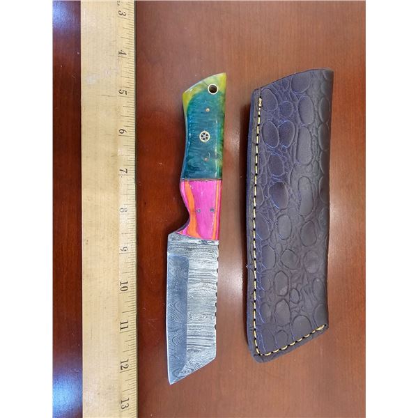 Hand Forged Damascus Steel Knife w/ Leather Sheath