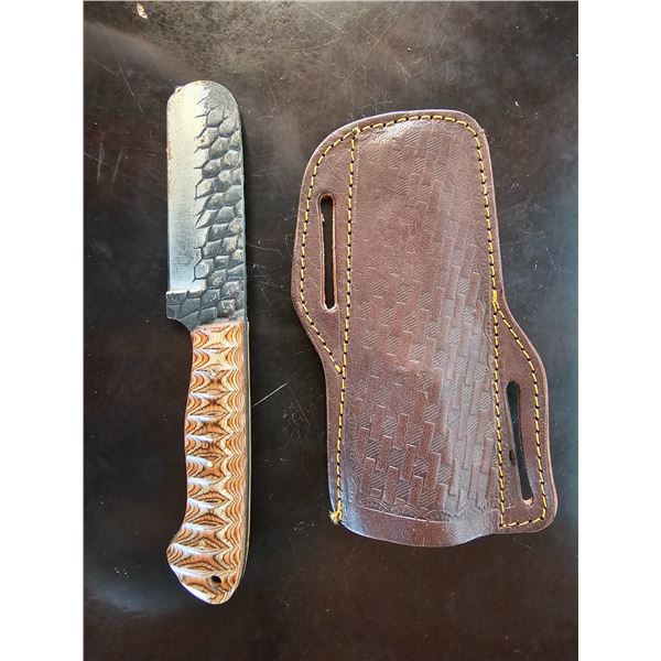 Hand Forged Steel Knife w/ Leather Sheath