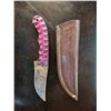 Image 1 : Hand Forged Damascus Steel Knife w/ Leather Sheath