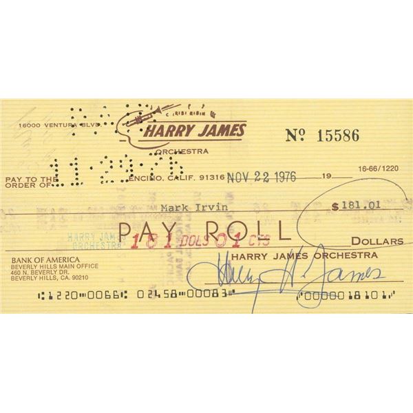 Harry James signed check