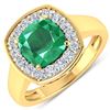 Image 1 : 14KT Yellow Gold 2.07ct Zambian Emerald and Diamond Ring