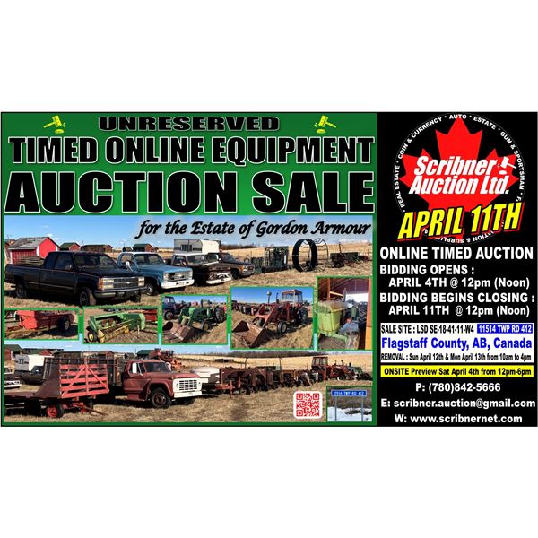 Farm Auction for the Estate of Gordon Armour of Flagstaff County, AB : APRIL 4th-11th : 2026