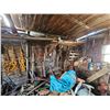 Image 11 : Work Shop Items : Forge Blower & Table; Post Drill; Jack Shaft; Metal Parts & Pieces; Wagon Wheels; 
