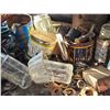 Image 14 : Work Shop Items : Forge Blower & Table; Post Drill; Jack Shaft; Metal Parts & Pieces; Wagon Wheels; 