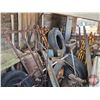 Image 23 : Work Shop Items : Forge Blower & Table; Post Drill; Jack Shaft; Metal Parts & Pieces; Wagon Wheels; 