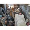 Image 24 : Work Shop Items : Forge Blower & Table; Post Drill; Jack Shaft; Metal Parts & Pieces; Wagon Wheels; 