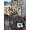 Image 28 : Work Shop Items : Forge Blower & Table; Post Drill; Jack Shaft; Metal Parts & Pieces; Wagon Wheels; 
