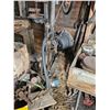 Image 5 : Work Shop Items : Forge Blower & Table; Post Drill; Jack Shaft; Metal Parts & Pieces; Wagon Wheels; 