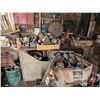 Image 7 : Work Shop Items : Forge Blower & Table; Post Drill; Jack Shaft; Metal Parts & Pieces; Wagon Wheels; 