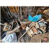 Image 9 : Work Shop Items : Forge Blower & Table; Post Drill; Jack Shaft; Metal Parts & Pieces; Wagon Wheels; 
