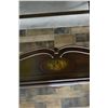 Image 10 : Wooden Desk w/ Drawer, Letter Rack & Cupid Motif 36" x 19" w/ Windsor Bow Back Chair 16" x 14" x 33"