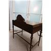 Image 11 : Wooden Desk w/ Drawer, Letter Rack & Cupid Motif 36" x 19" w/ Windsor Bow Back Chair 16" x 14" x 33"