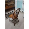 Image 20 : Wooden Desk w/ Drawer, Letter Rack & Cupid Motif 36" x 19" w/ Windsor Bow Back Chair 16" x 14" x 33"
