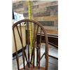 Image 23 : Wooden Desk w/ Drawer, Letter Rack & Cupid Motif 36" x 19" w/ Windsor Bow Back Chair 16" x 14" x 33"