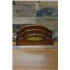 Image 7 : Wooden Desk w/ Drawer, Letter Rack & Cupid Motif 36" x 19" w/ Windsor Bow Back Chair 16" x 14" x 33"