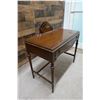 Image 9 : Wooden Desk w/ Drawer, Letter Rack & Cupid Motif 36" x 19" w/ Windsor Bow Back Chair 16" x 14" x 33"