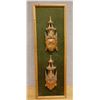 Image 1 : Qty 2 Carved Wooden Bali Dance Masks in Bamboo Motif Frame 24" x 8.5"