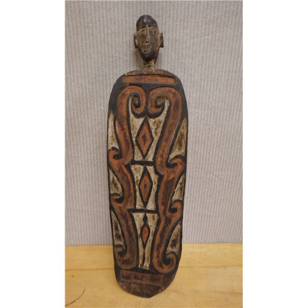 New Guinea Polychrome Carved Wooden Shield 6" x 25"H