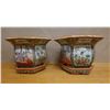 Image 1 : Qty 2 Chinese Famille Rose Porcelain Planters w/ Bases & Maker's Marks 14" x 14" x 10"H