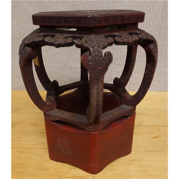 Chinese Cinnabar Lacquer Stand w/ Carved Scenic Top 10" x 10" x 14"H