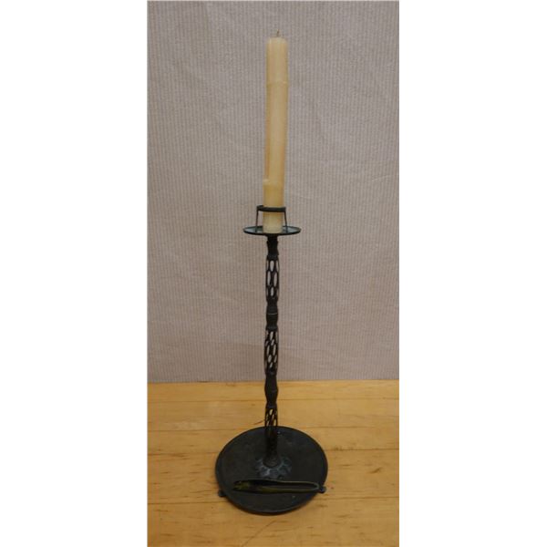 Edo Period Antique Japan Bronze Candle Single Stand Shokudai  8.5" Dia, 20"H (w/o candle)