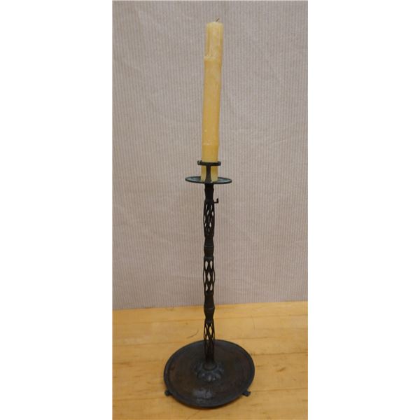 Edo Period Antique Japan Bronze Candle Single Stand Shokudai  8.5" Dia, 20"H (w/o candle)