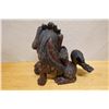 Image 6 : Carved Wooden Chinese Guardian Lion Fu Dog Statue 19" x 8" x 16"H (cracked)