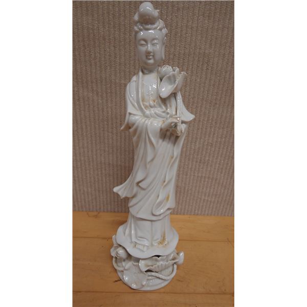 Isco Chinese Kwan Yin White Porcelain Statue 4" x 13.5"H