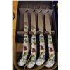 Image 6 : Box Set of 6 Cloisonne Spoons w/ Floral Design, 4 Porcelain Handle Knives & Salt & Pepper Shakers