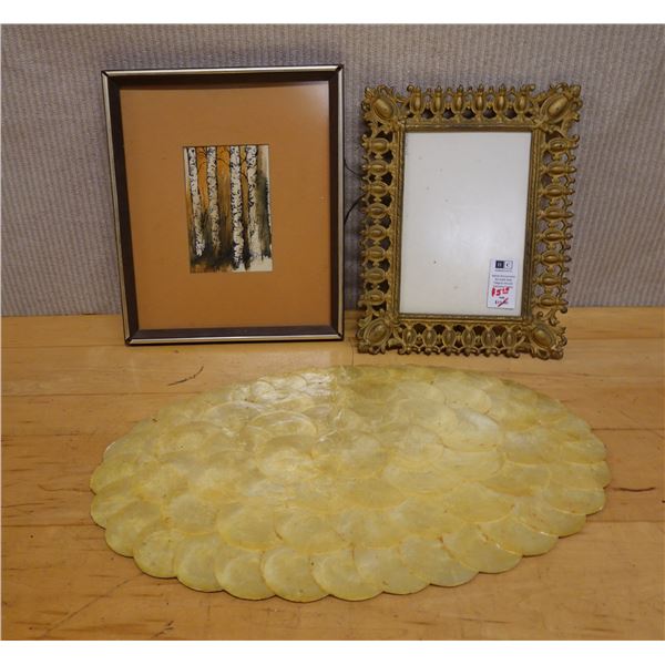 Round Capiz Shell Placemat 19" Dia, Italian Rococo Artwork & Filigree Ornate Frame, Misc Sizes