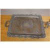 Image 2 : Qty 2 Metal Engraved Platters w/ Handles, Misc Shapes & Sizes