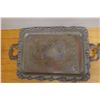 Image 3 : Qty 2 Metal Engraved Platters w/ Handles, Misc Shapes & Sizes