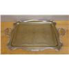 Image 1 : Rectangular Metal Engraved Platter w/ Sterling Silver Mounts 07607/24 & Handles, 26" x 18"