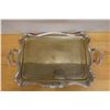 Image 2 : Rectangular Metal Engraved Platter w/ Sterling Silver Mounts 07607/24 & Handles, 26" x 18"